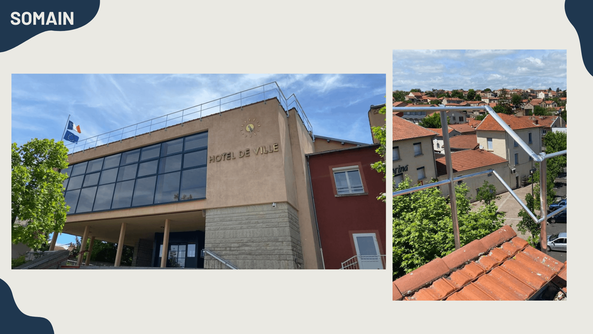 Garde-corps en applique sur le toit d’une mairie .​